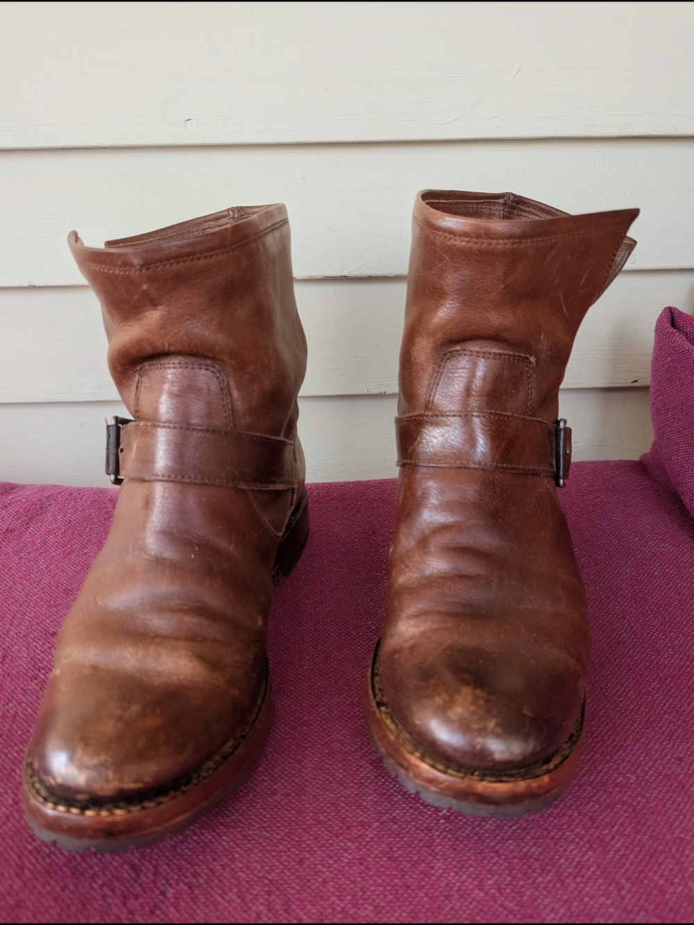 FRYE AND CO. Brown Leather Ankle Boots with Buckle Strap